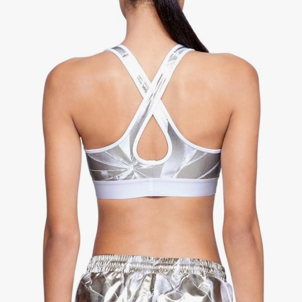 Under Armour Women's Armour Mid Crossback Metallic Print Sports Bra - Picture 2 of 7